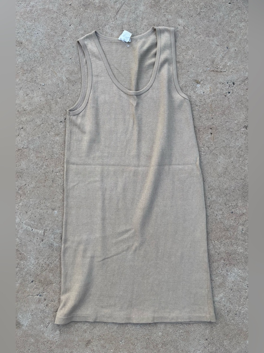 Vintage C.M.I. Tan 100% Cotton Ribbed Knit Sleeveless Tank Mini Dress (Size S)